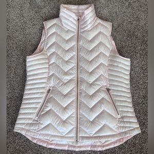 Like New Calvin Klein Blush Pink Chevron-Quilted Puffer Mock Neck Vest